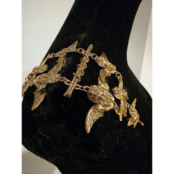 Vintage Ultra Craft Over the Shoulder Gold-Tone Angel & Rose Dangling Brooch Pin - Picture 3 of 5